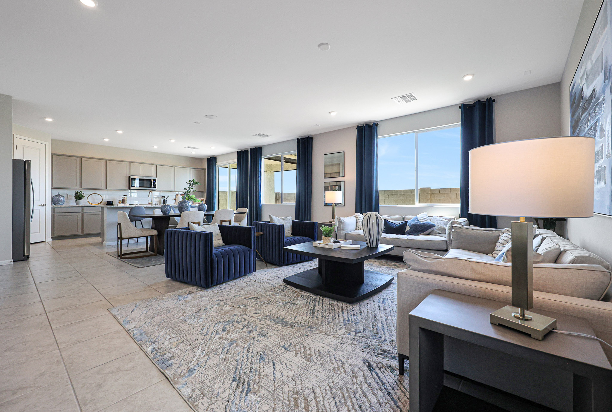 A living room with a large window.