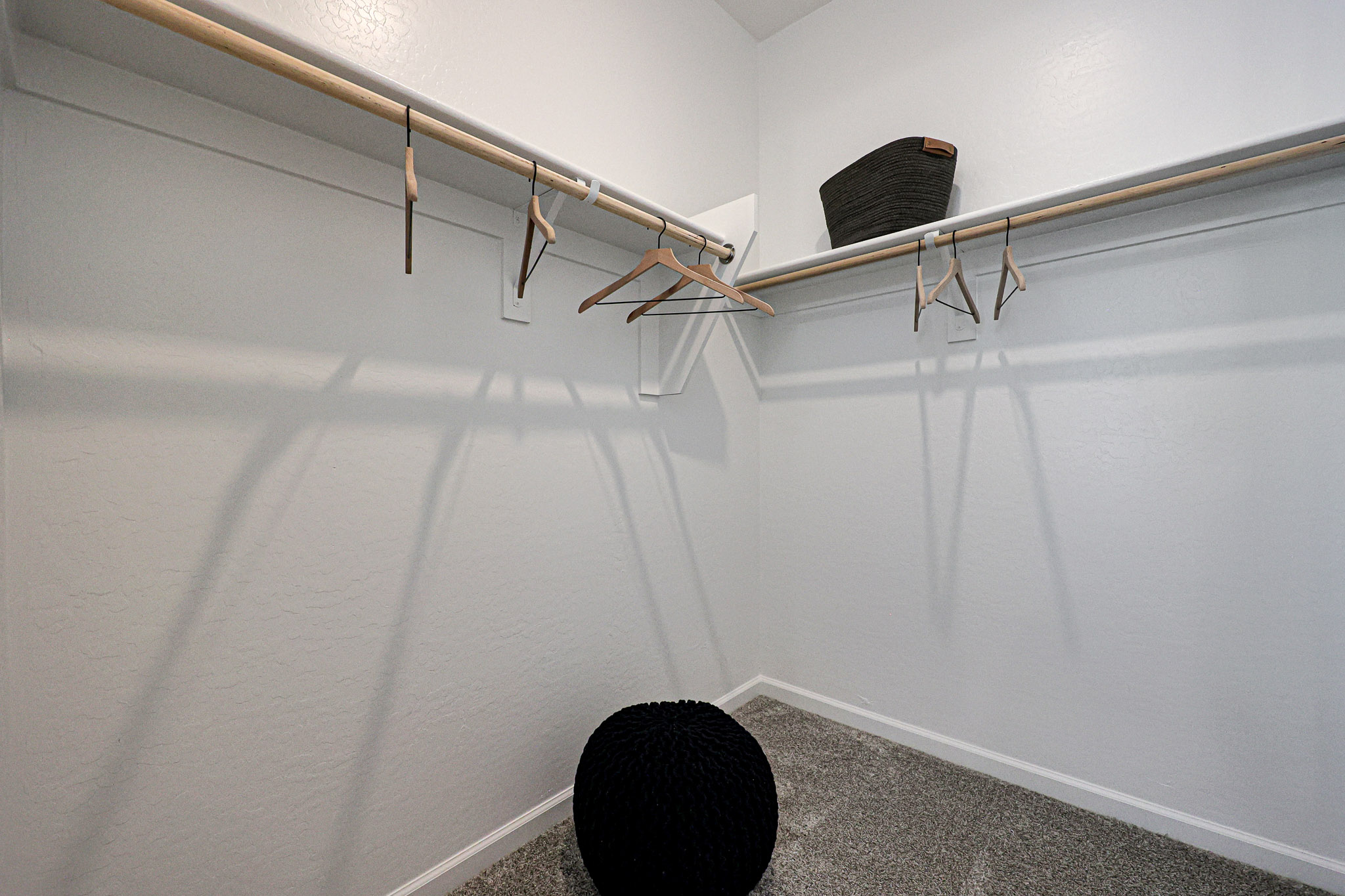 A black object on a white surface.