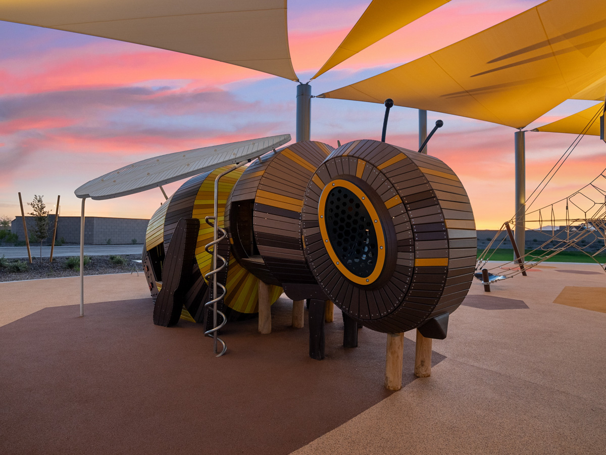 A large yellow and black tent.
