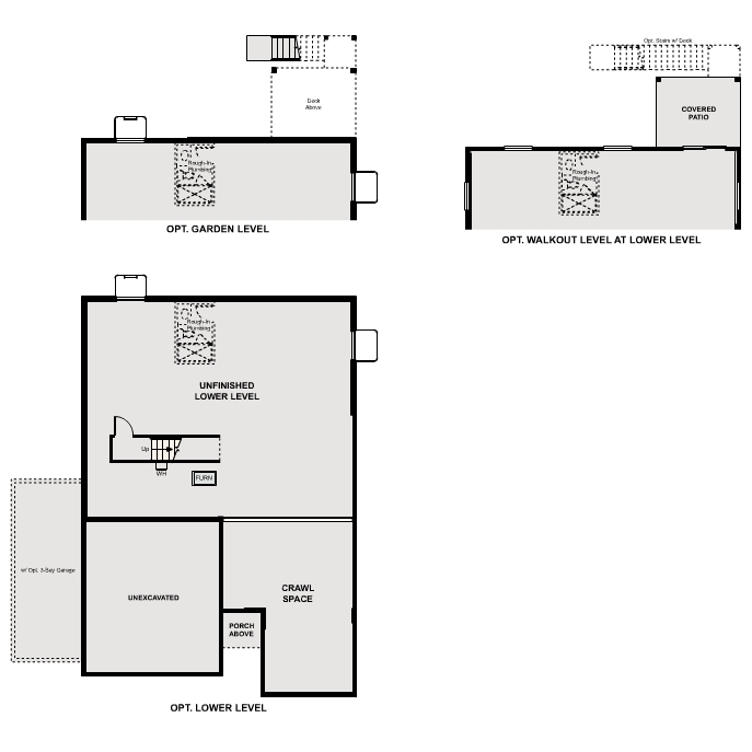Diagram, engineering drawing. Cimarron Floorplan, Basement Options