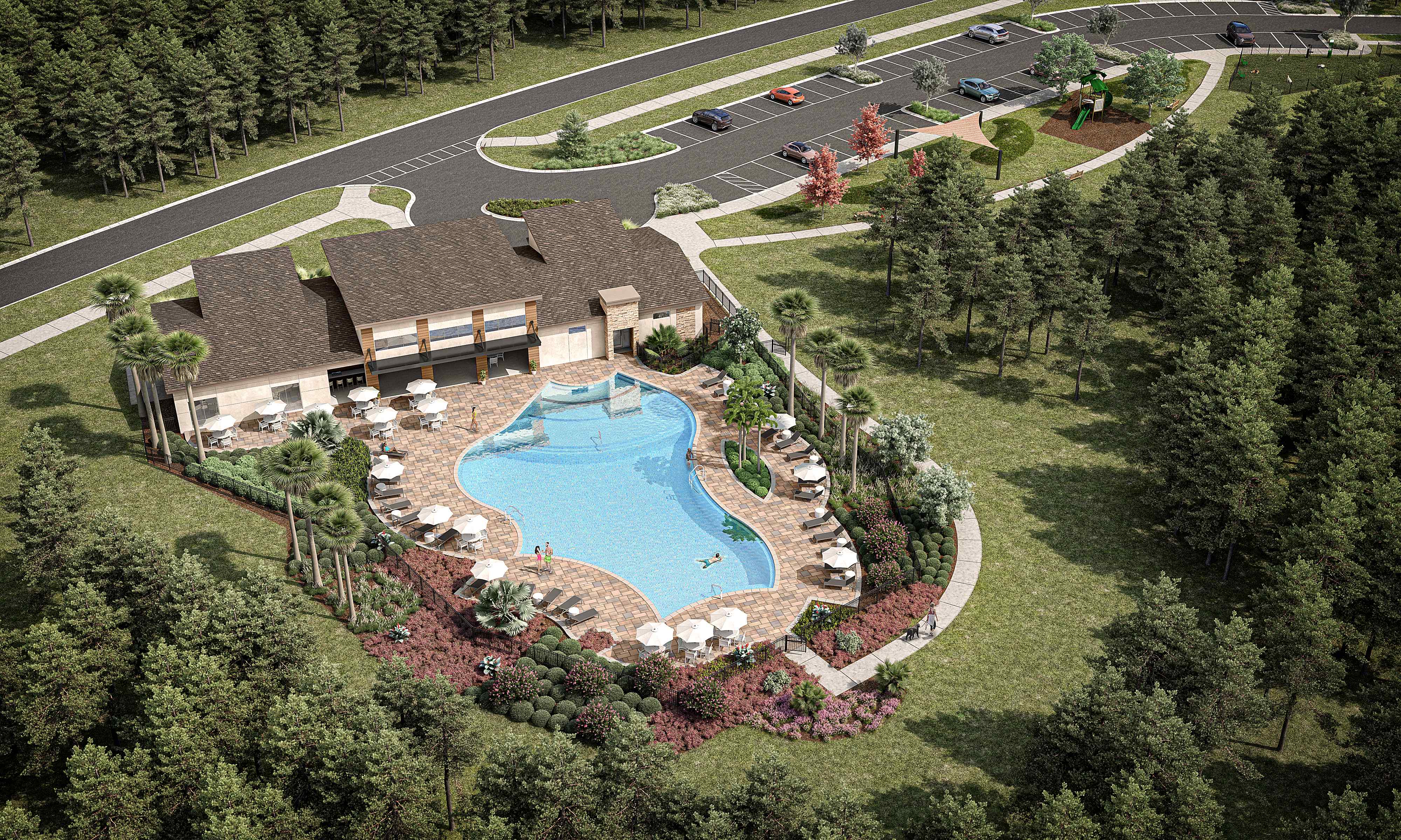 Aerial View of Clubhouse and Resort-Style Pool at Seminole Palms in Palm Coast, FL
