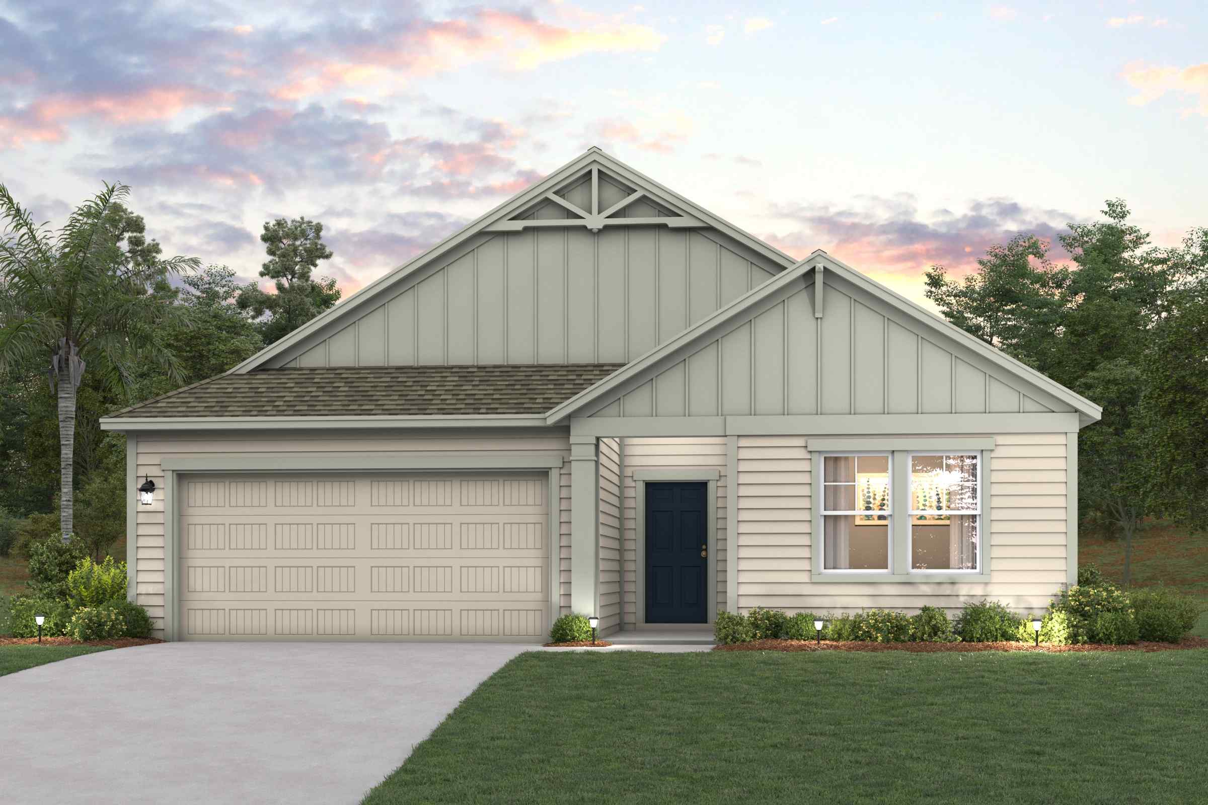 A house with a garage with American Gothic House in the background.