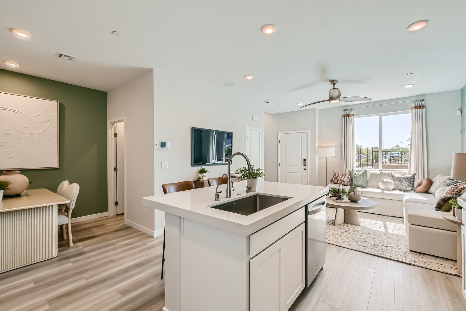 A large kitchen with a large island.