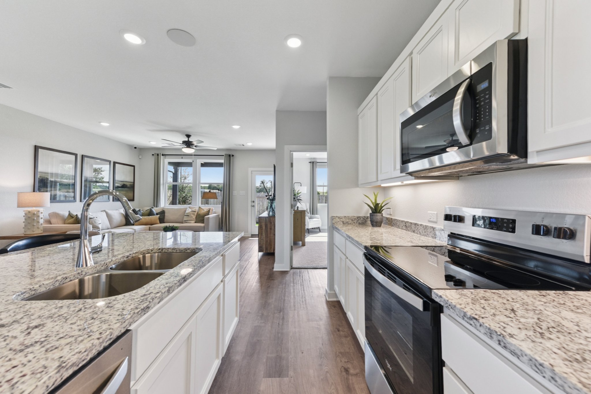 A kitchen with a large island.