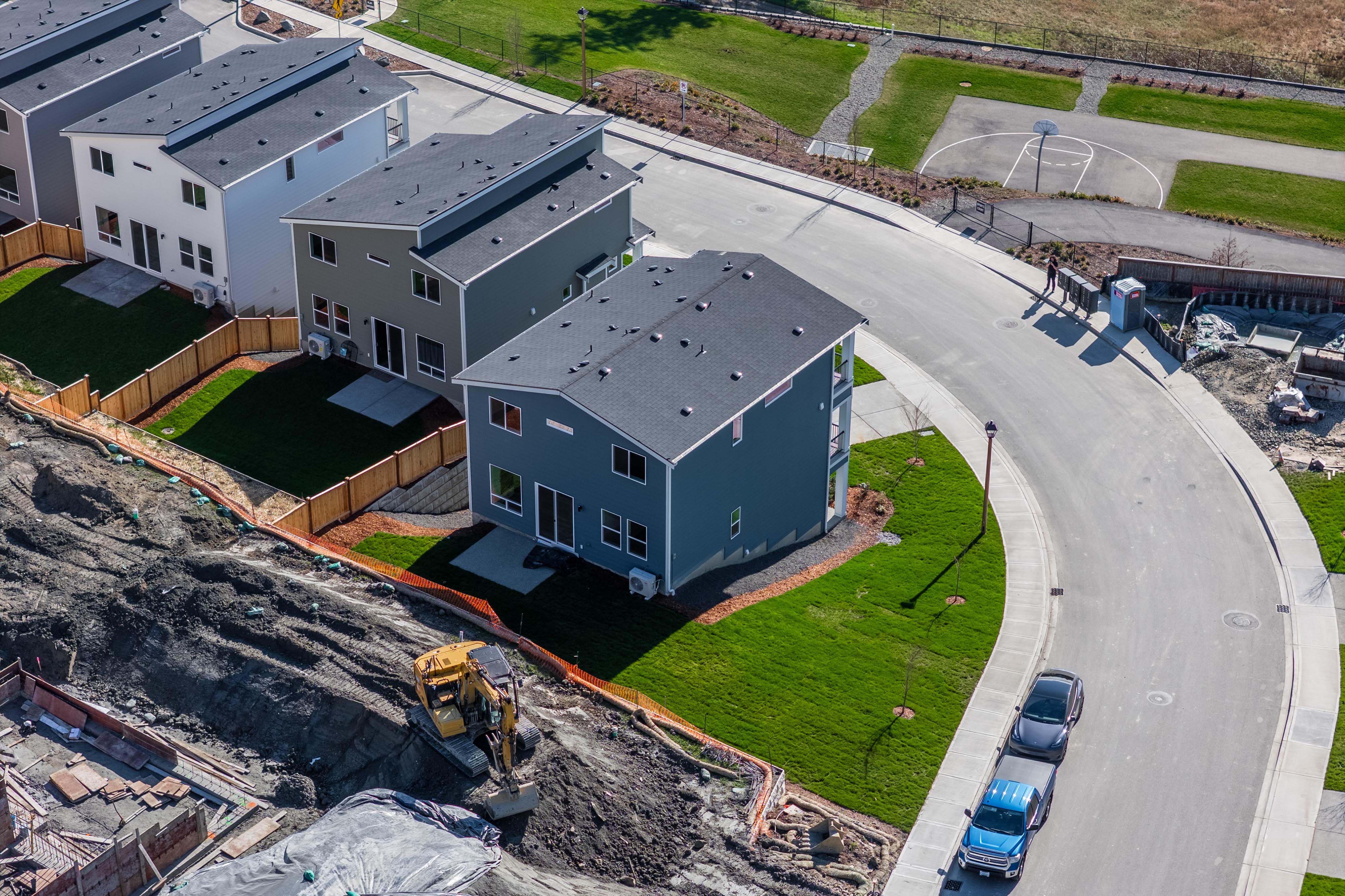 A high angle view of a building.