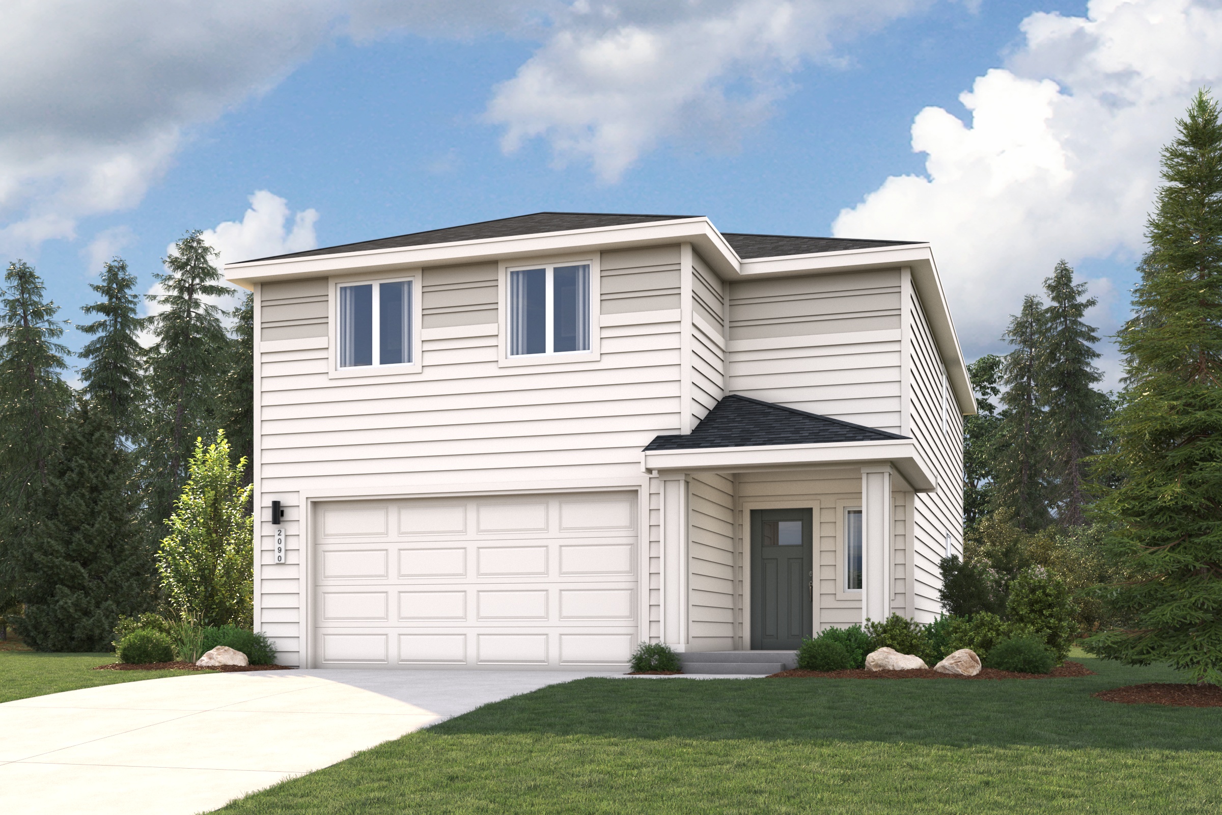 A white house with a driveway.