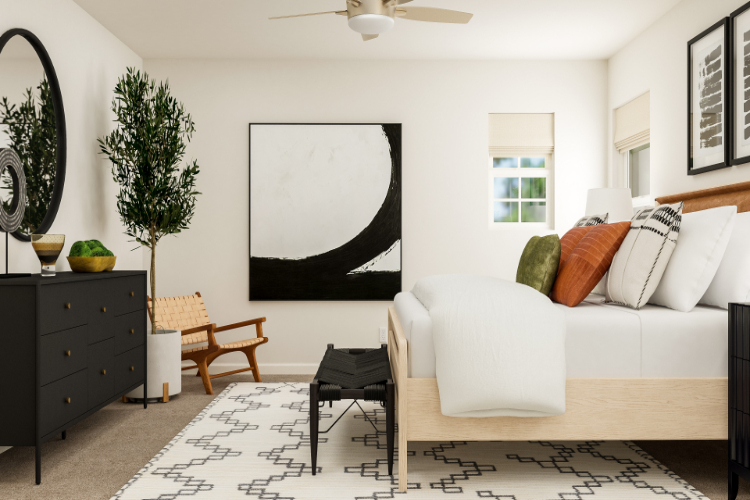 A room with a couch and a table.