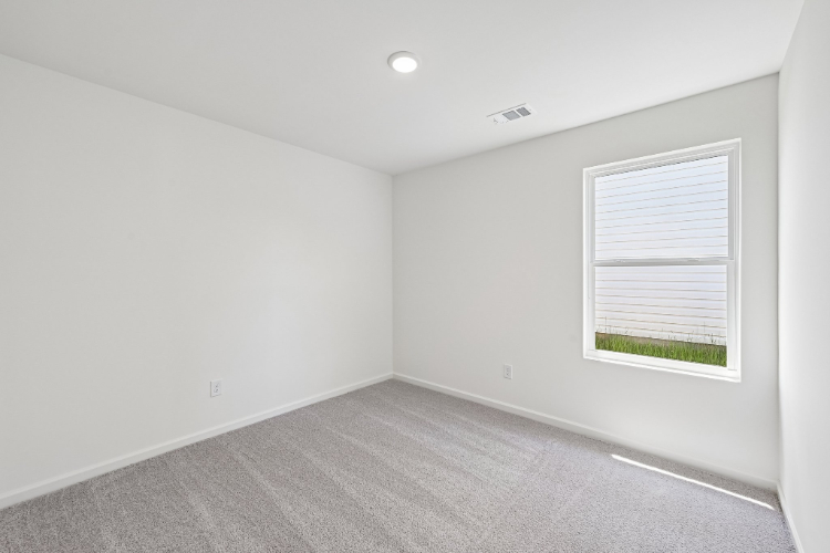 A room with a window and a carpet.
