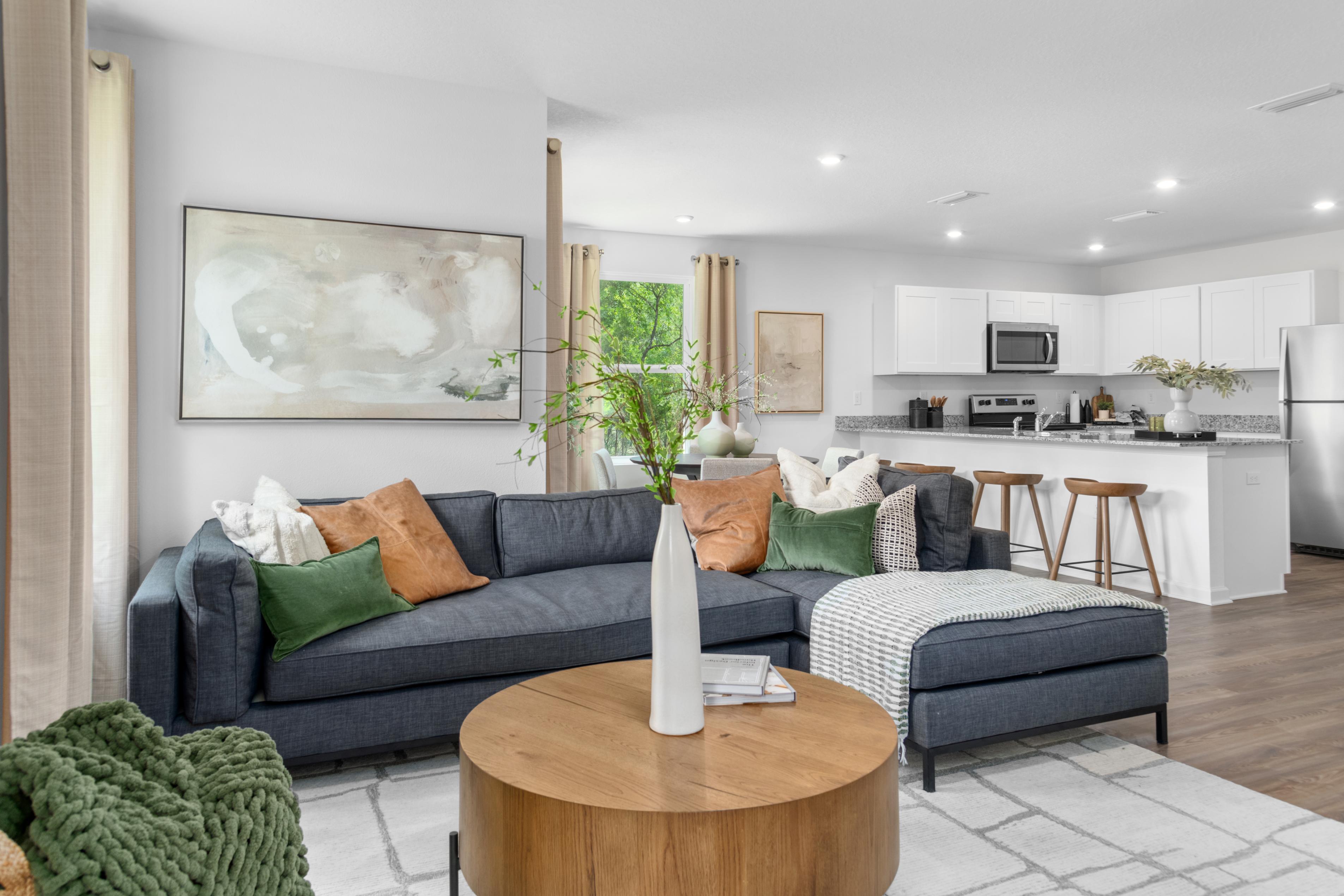 Great room opens to the kitchen. 