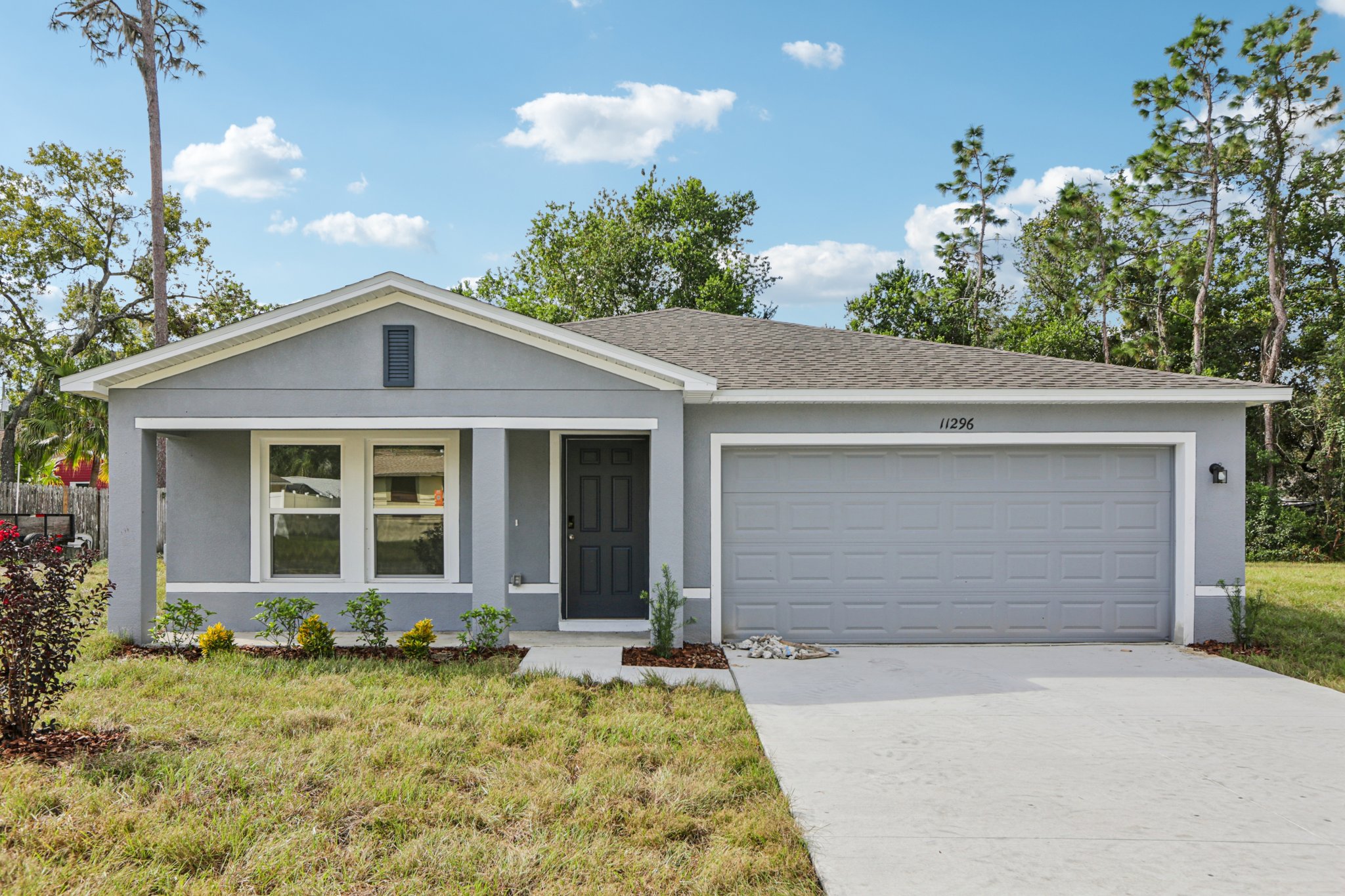 A house with a garage.